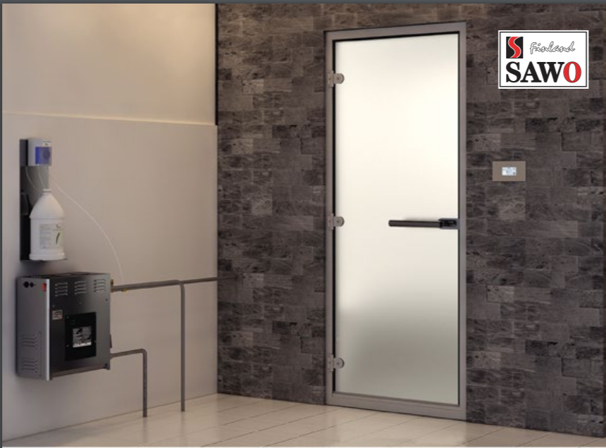 Residential SAWO steam room with glass door