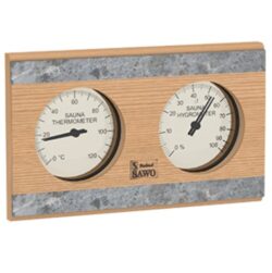 THERMO-HYGROMETER FINNISH SOAPSTONE and CEDAR RECTANGLE SAWO
